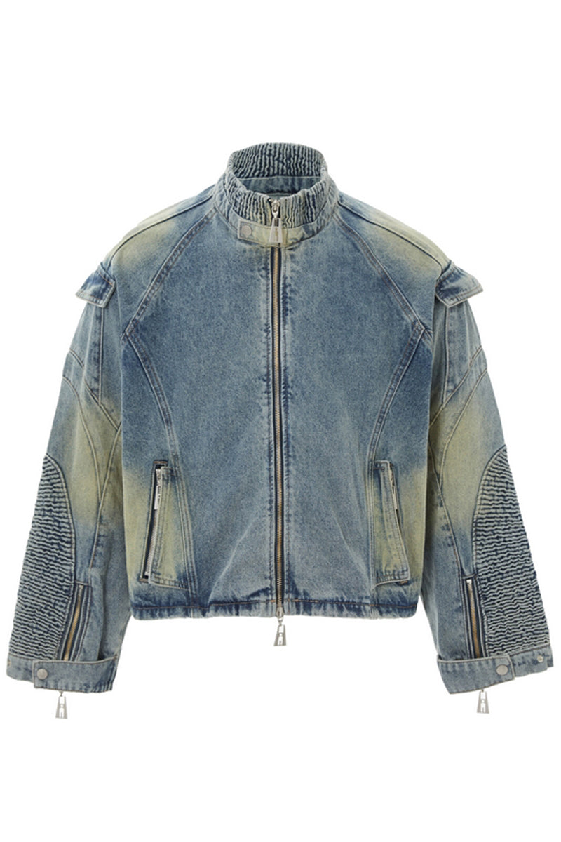 NOLM Washed Wrinkled Denim Jacket