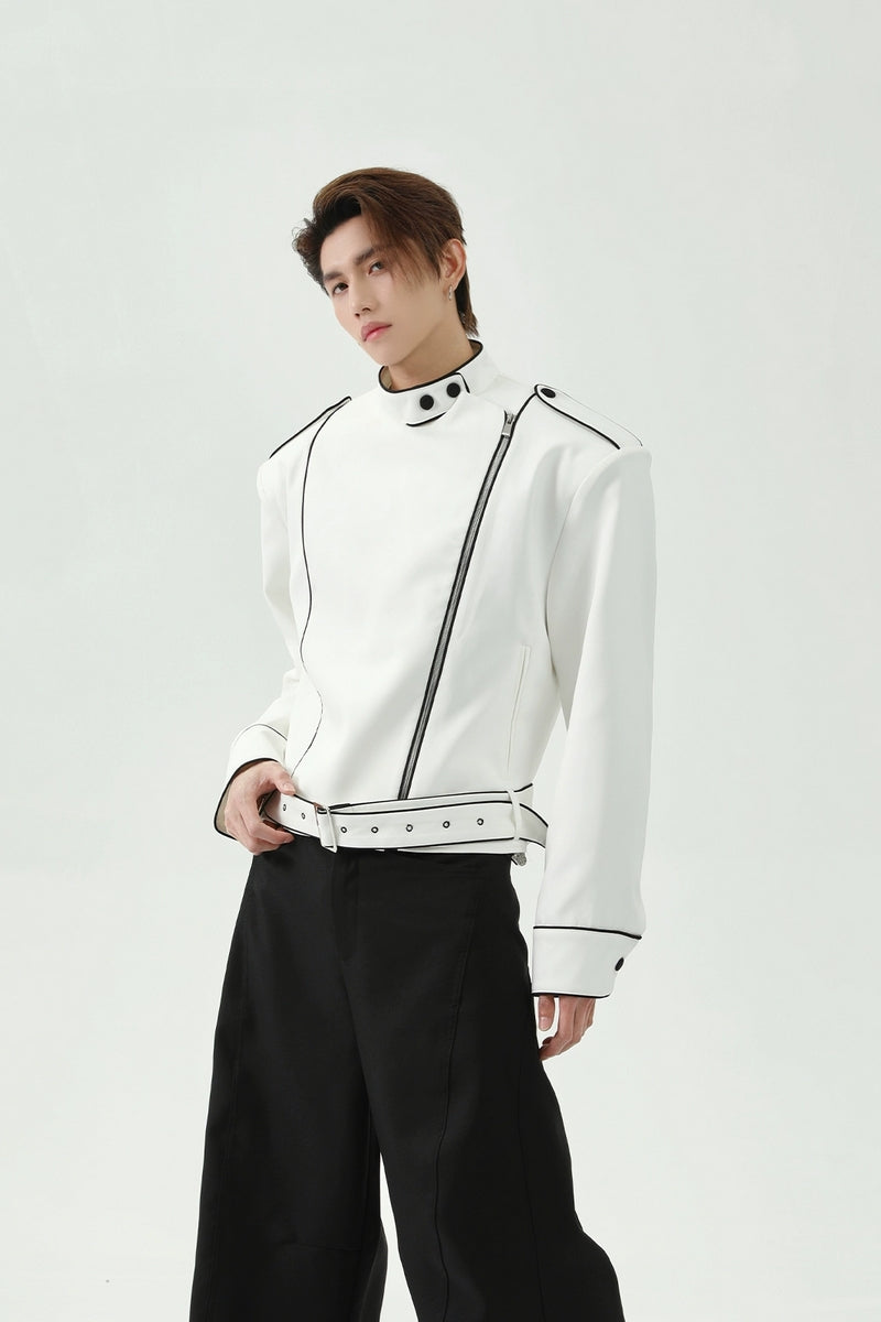 Zipper Deconstructed Belted Asymmetrical Jacket