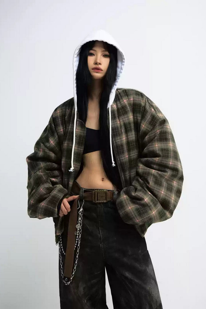 Plaid Reversible Hooded Jacket