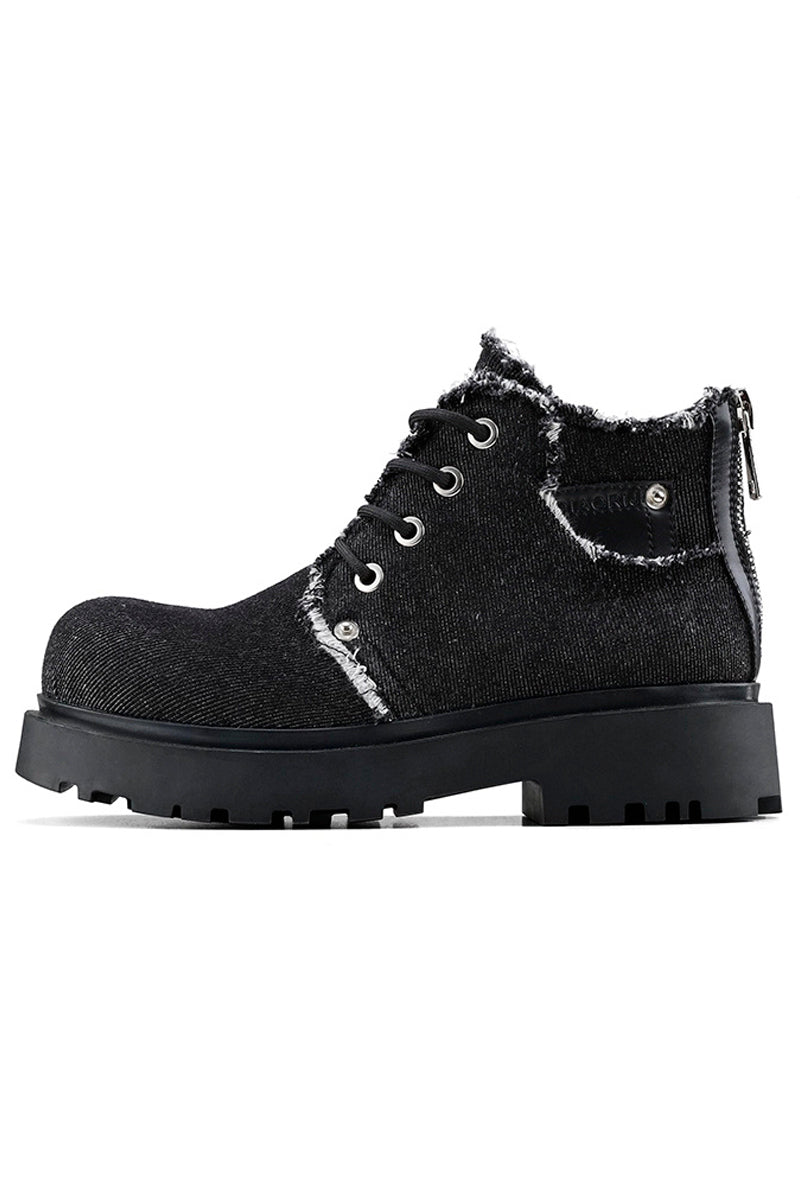 Denim Platform Zipper Derby Boots