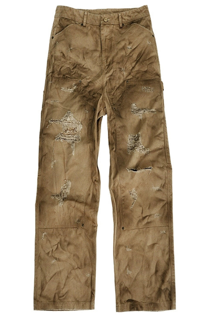 Distressed Khaki Carpenter Double Knee Pants