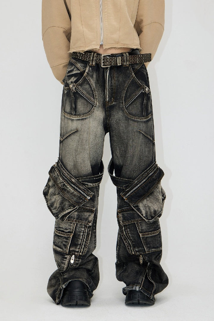 Spiked Thorns Strap Utility Jeans