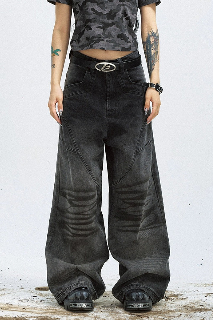 Vintage Washed Loose Black Jeans