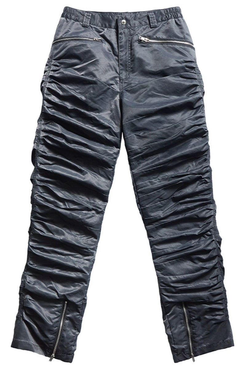 Wrinkled Straight-Leg Zipper Pants