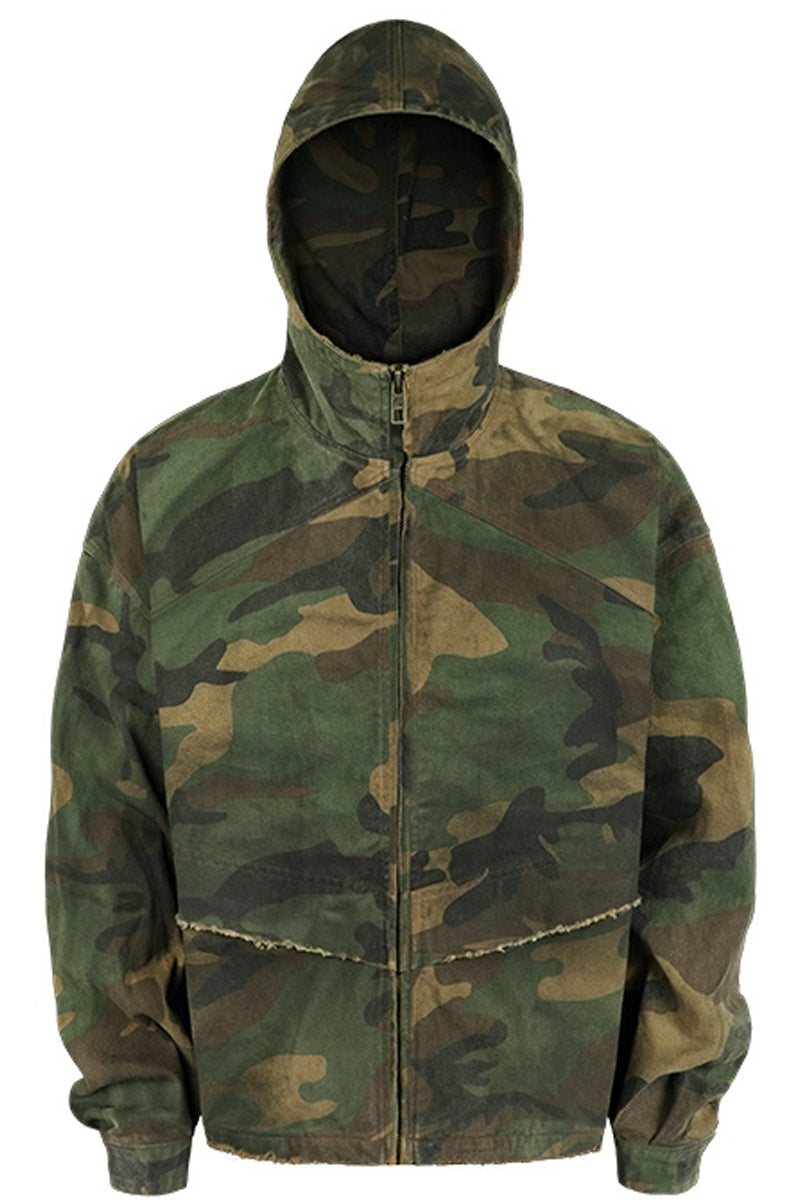 Camo Distressed Hooded Jacket