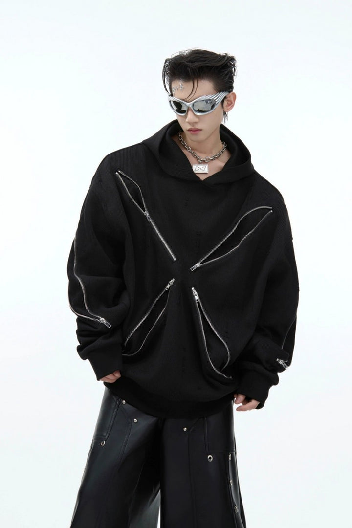 Metal Zipper Knit Hoodie Jacket