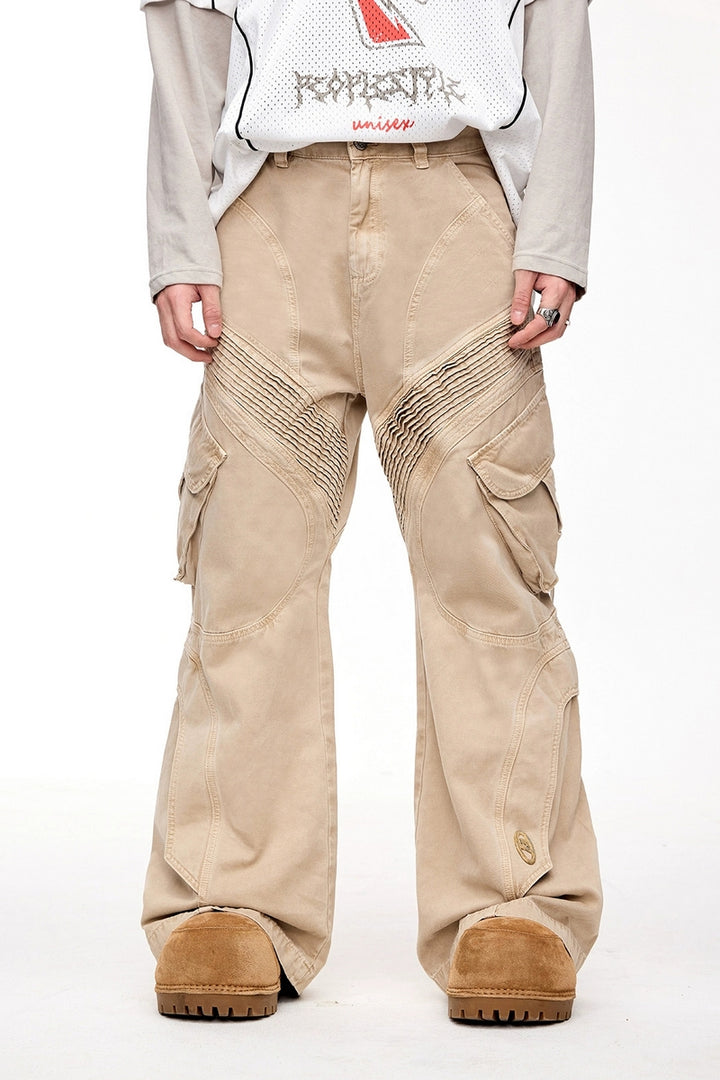 Asymmetric Wrinkle Flared Work Pants