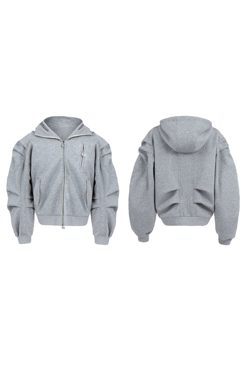 Wrinkled Effect Heavyweight Hooded Zip-Up