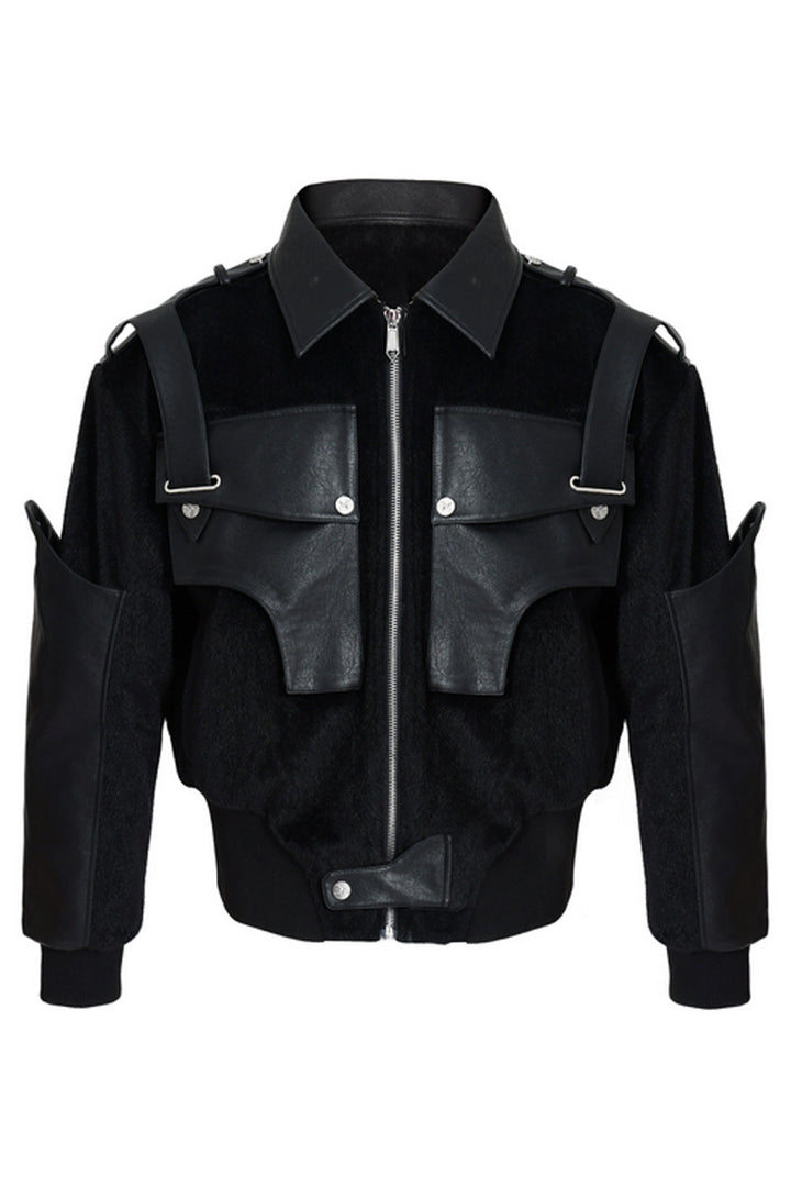 PU Leather Panel Double-Layer Jacket