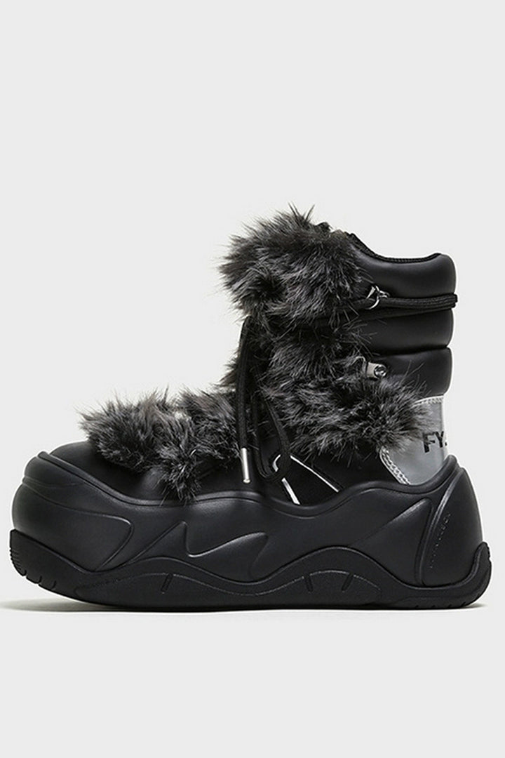 Black Faux-Fur Snow Boots