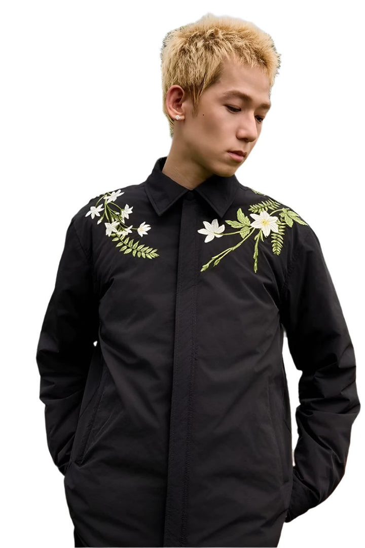 Minimalist Floral Embroidered Down Shirt