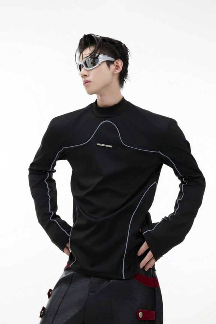 Reflective Line Slim Turtleneck Long-Sleeve Shirt