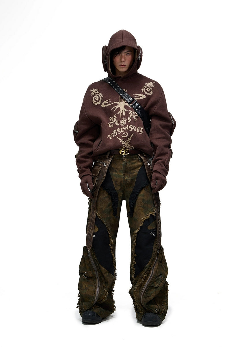 新作【PERSONSOUL】Alians Camouflage Jeans Personsoul Detachable Paneled Camo Baggy Jeans - personsoul