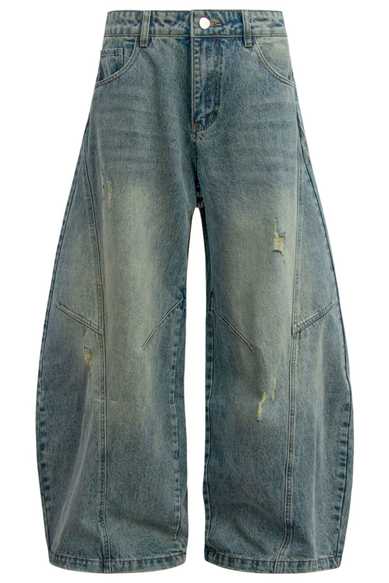 Vintage Washed Distressed Curved Jeans