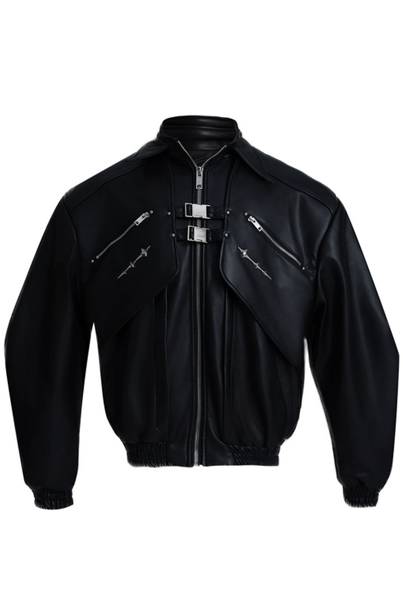 Double-Layer Metal Buckle Biker Jacket