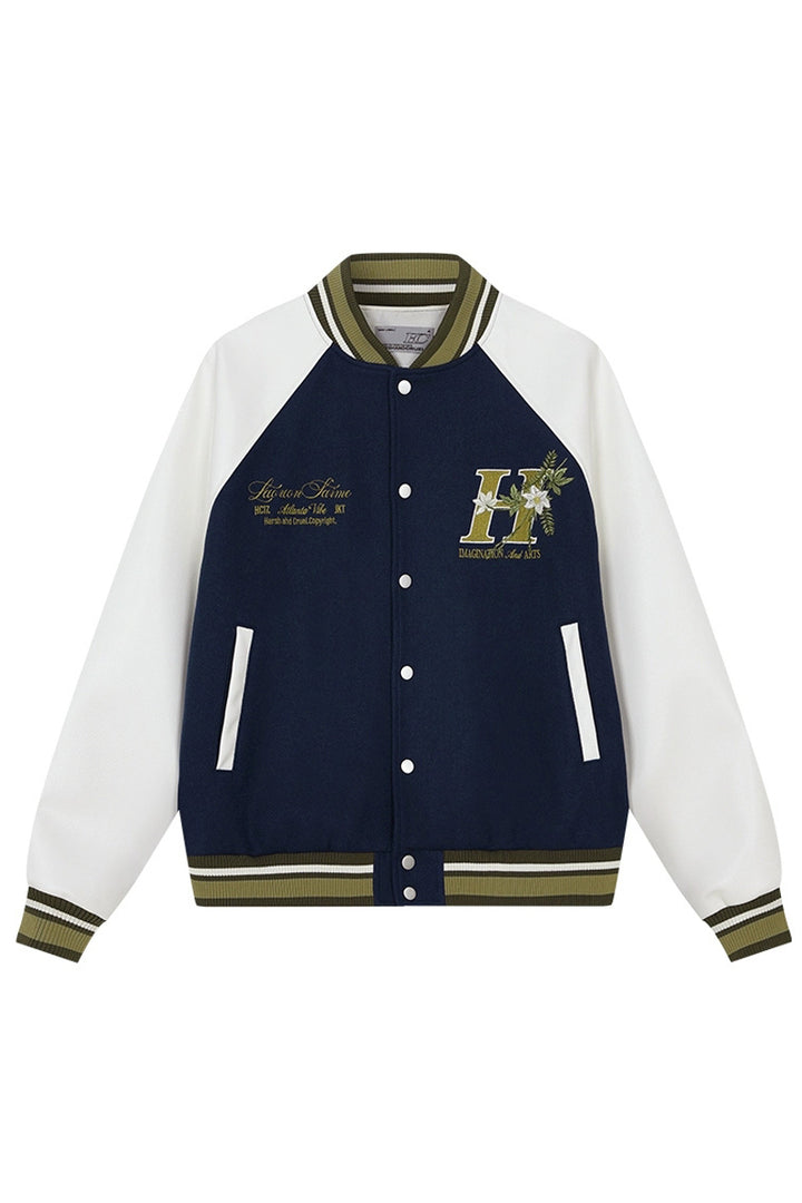 Floral Embroidery Varsity Jacket