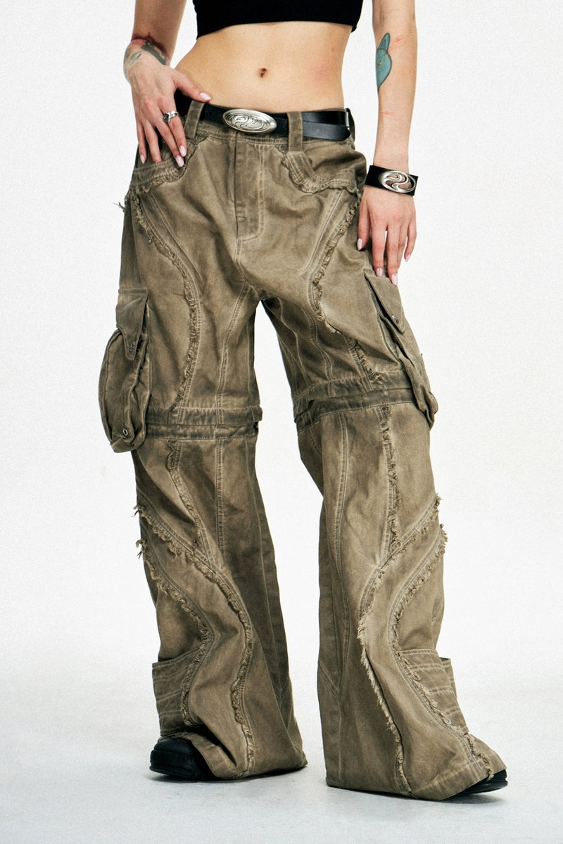 Detachable Distressed Structured Pants