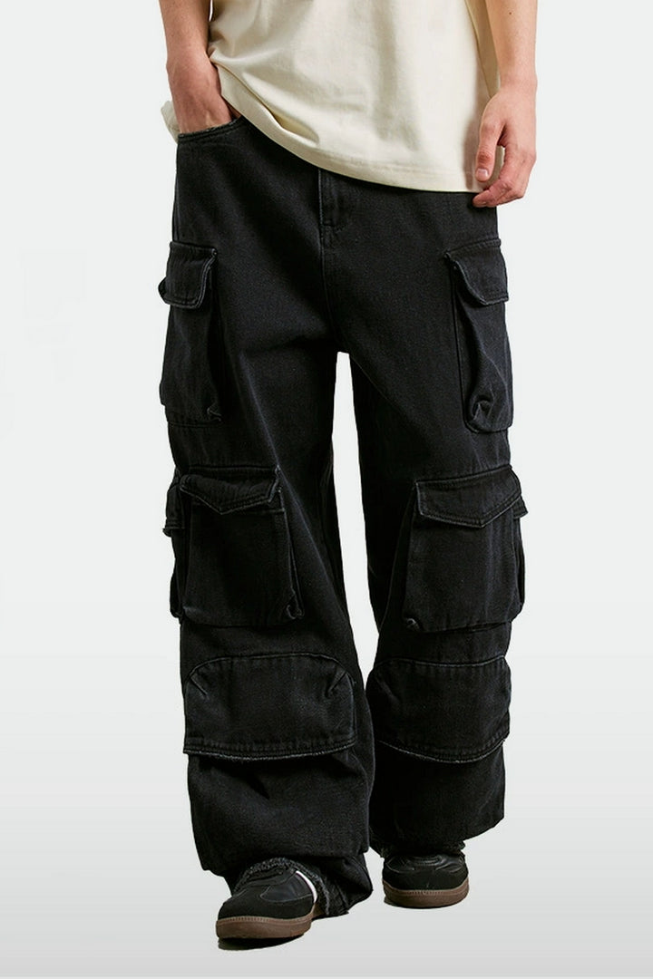 Black Washed Cargo Work Pants