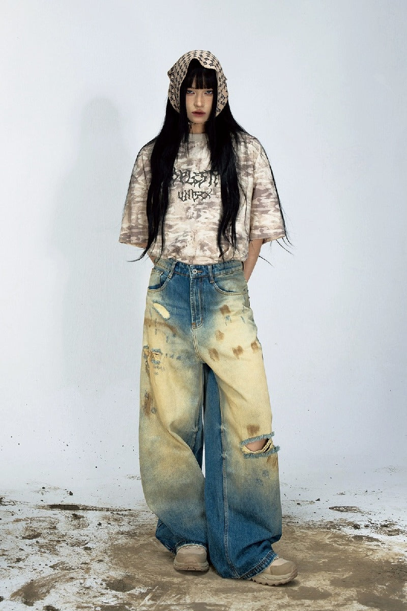 Distressed Vintage Straight-Leg Jeans