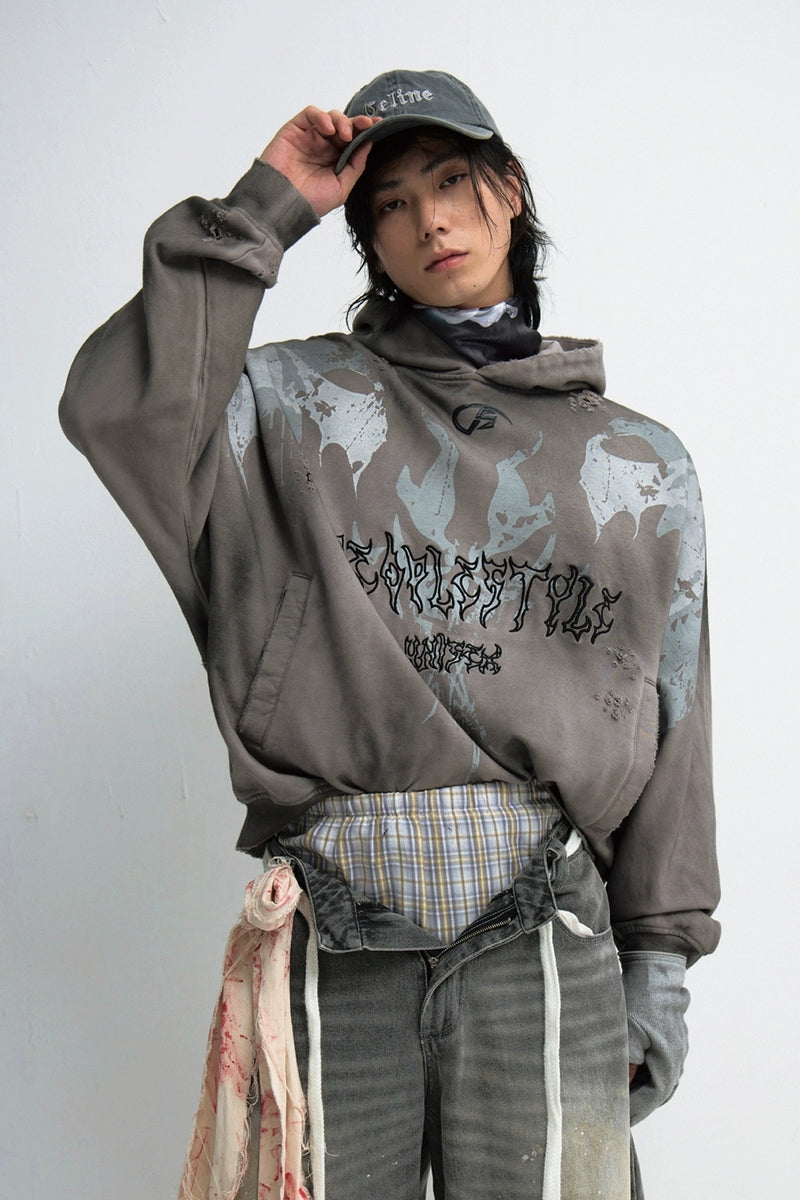 Dirty Wash Embroidered Hoodie – Copping Zone