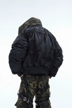 Unique Camo Patchwork Hooded Bomber Jacket