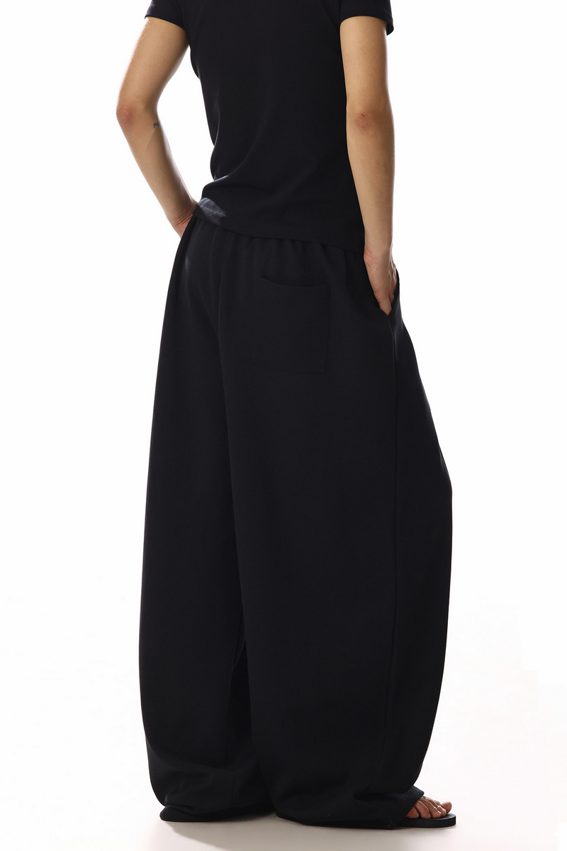 Drawstring Black Barrel Leg Sweatpants
