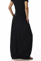Drawstring Black Barrel Leg Sweatpants