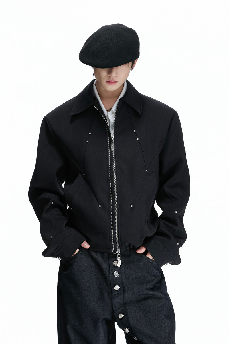 Studded Deconstructed Zip Jacket