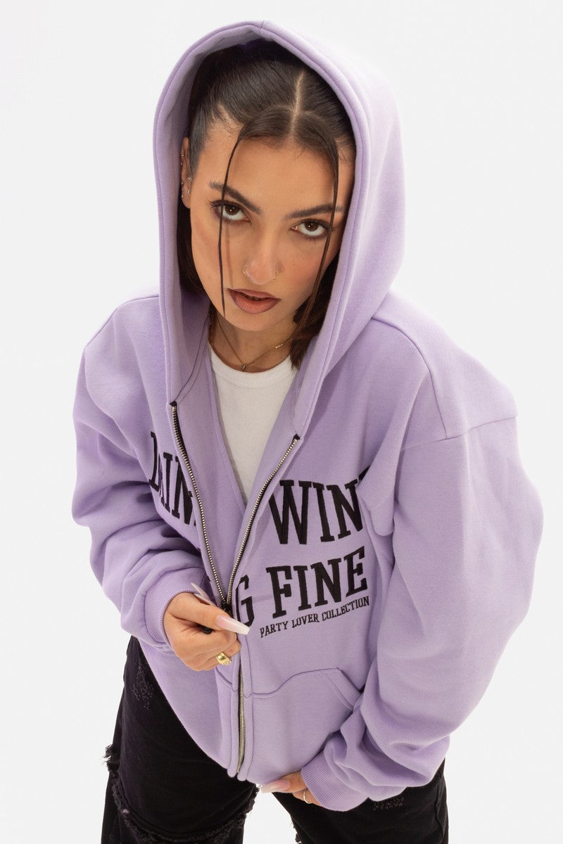Feeling Fine Embroidered Zip-Up Hoodie