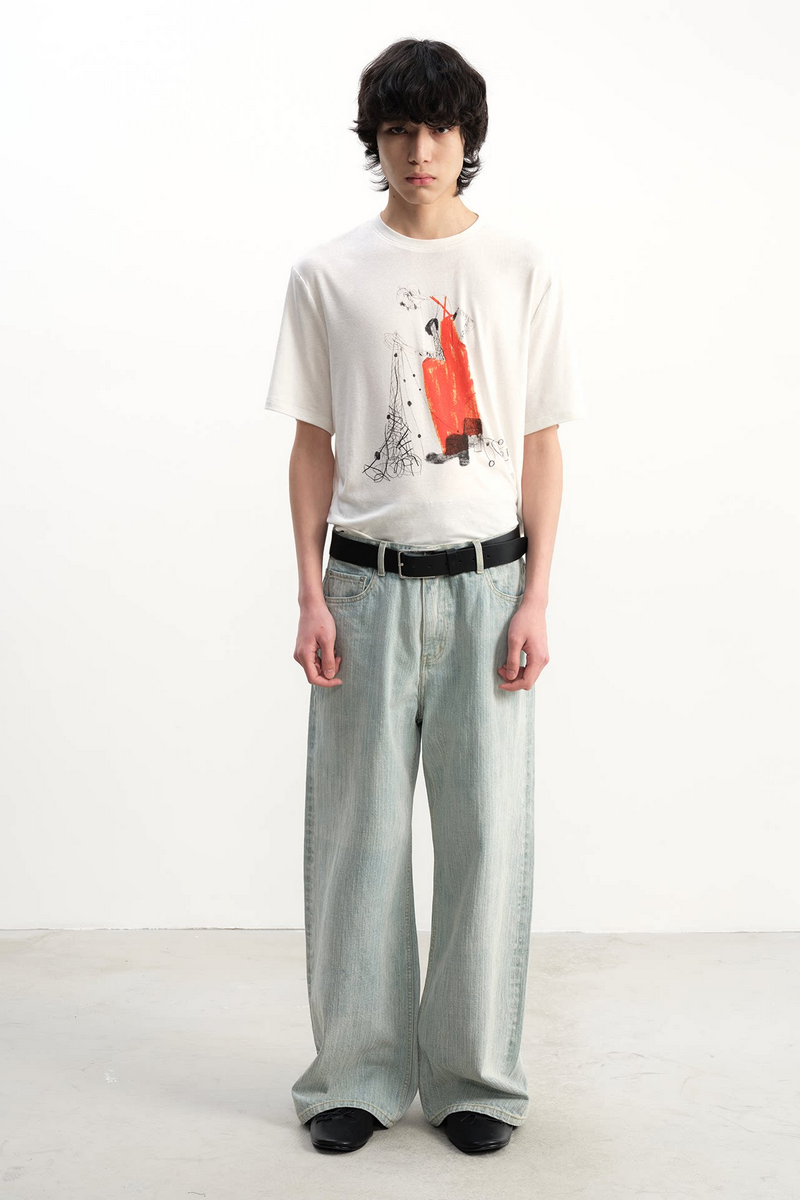 Slub Straight Leg Jeans