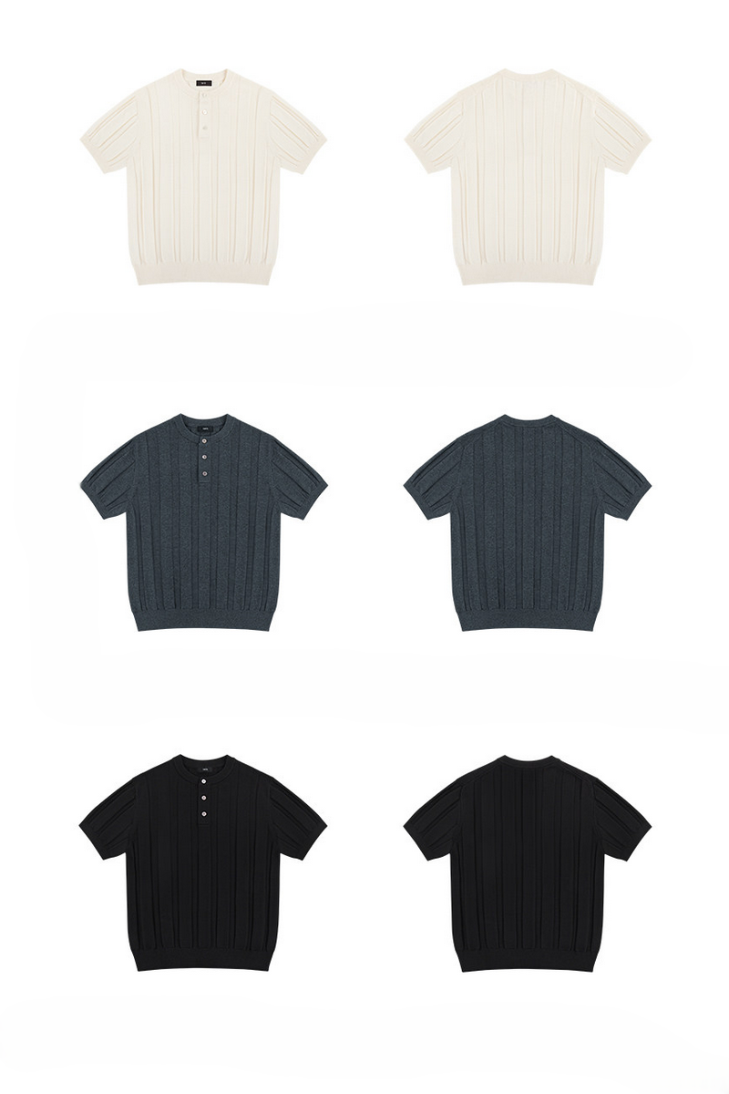 Ribbed Knit Henley Shirt