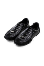 Eel Effect Leather Trainers - Black - three-quarter pair view