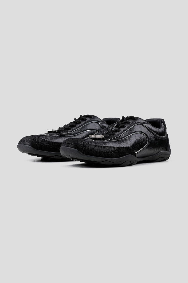 Eel Effect Leather Trainers - Black - view 2