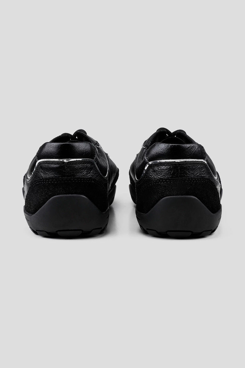Eel Effect Leather Trainers - Black - view 3