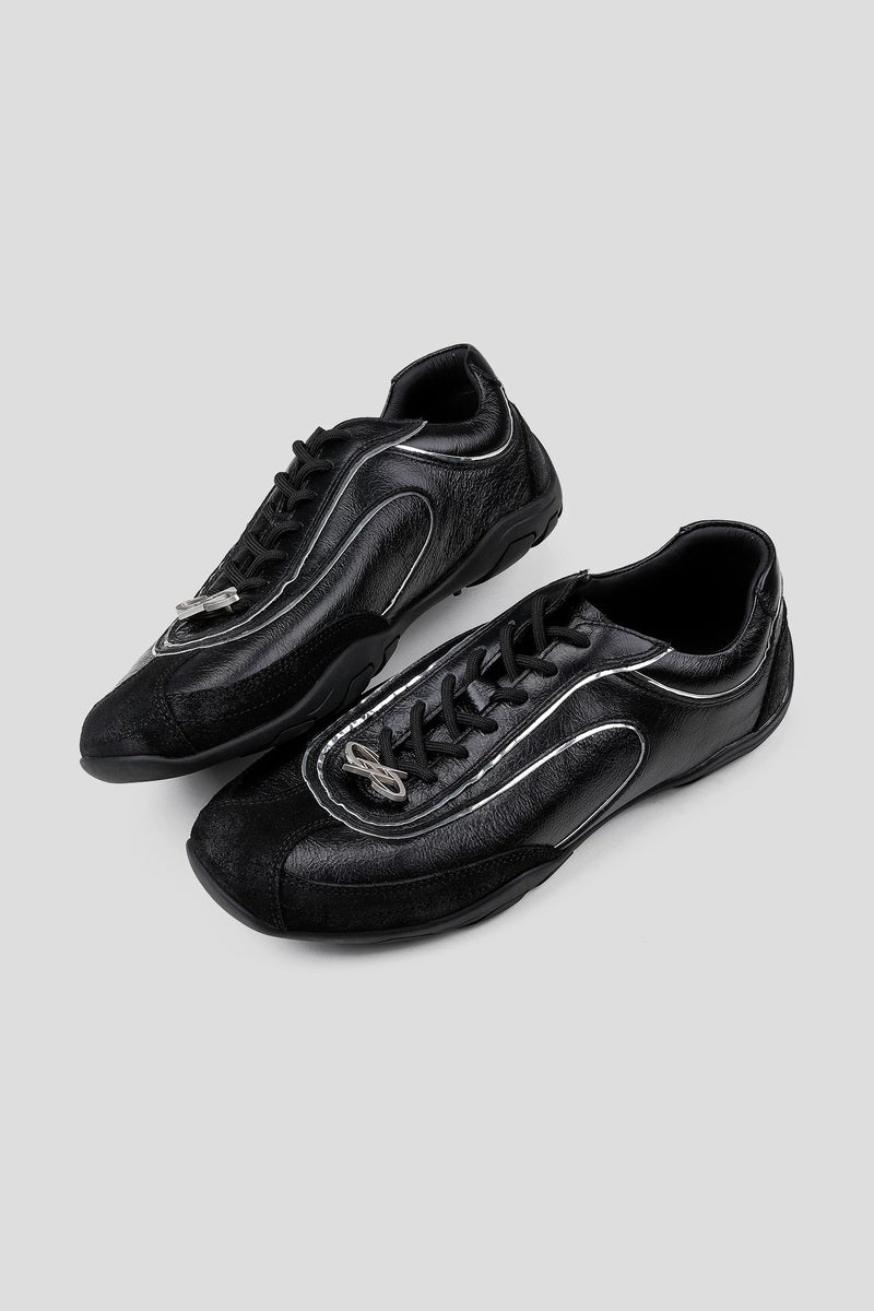 Eel Effect Leather Trainers - Black - view 5