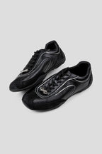 Eel Effect Leather Trainers - Black - view 5