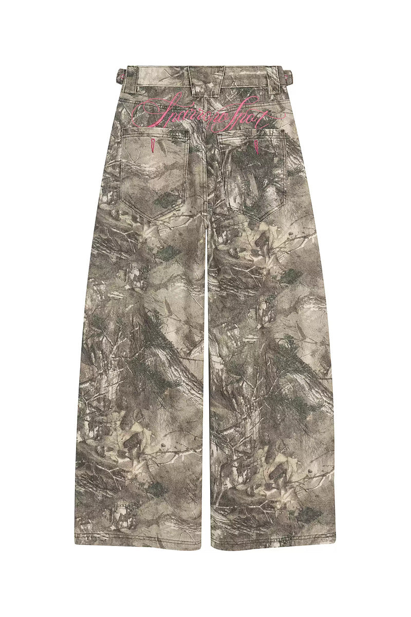 Embroidered Woodland Camo Pants