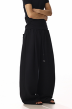 Drawstring Black Barrel Leg Sweatpants