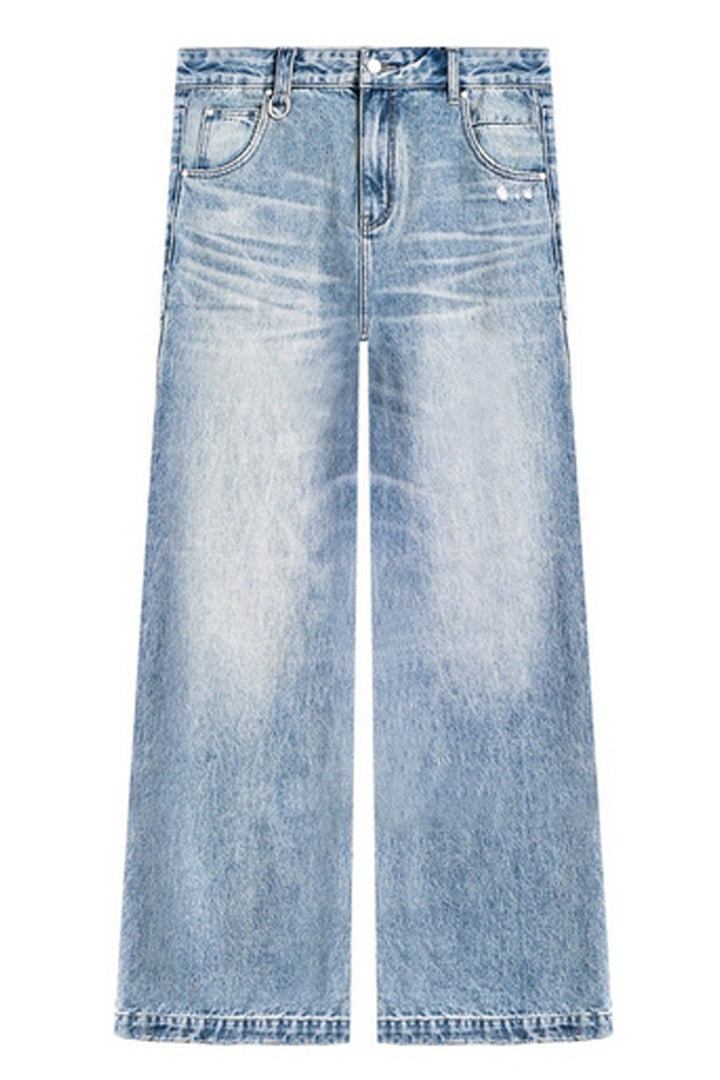 Washed Straight Wide Jeans