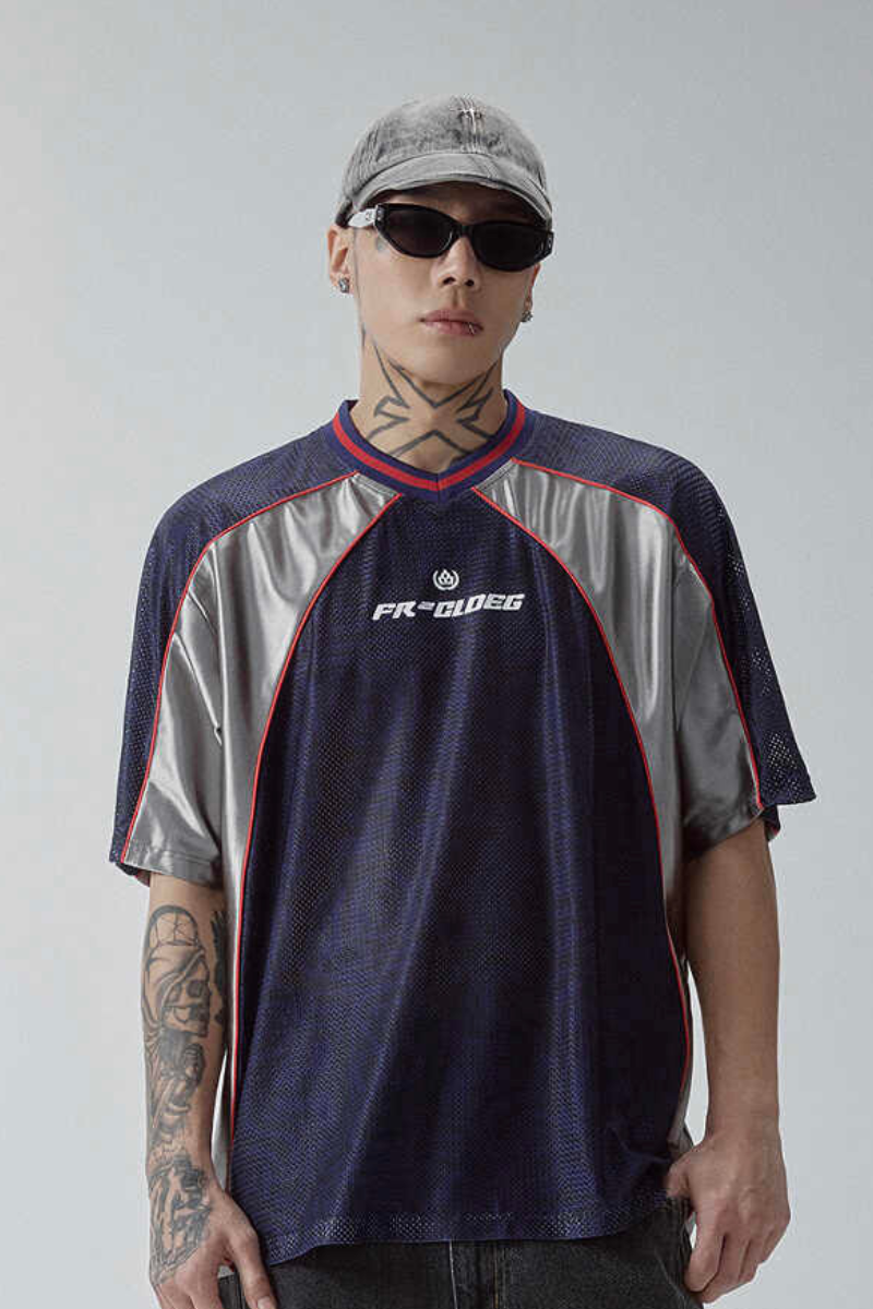 Mesh Panel Colorblock Jersey Tee