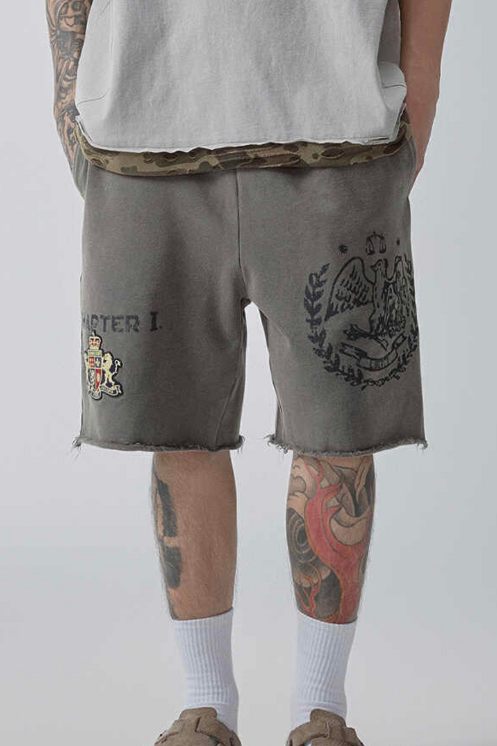 Distressed Stamp Print Shorts