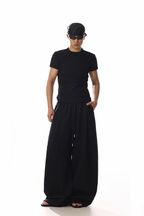 Drawstring Black Barrel Leg Sweatpants