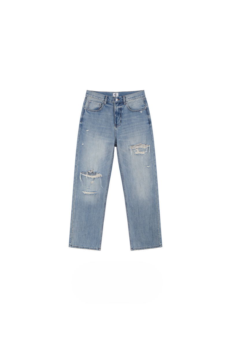 Distressed Straight Leg Jeans