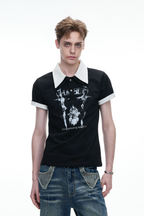 Double Collar Printed Polo