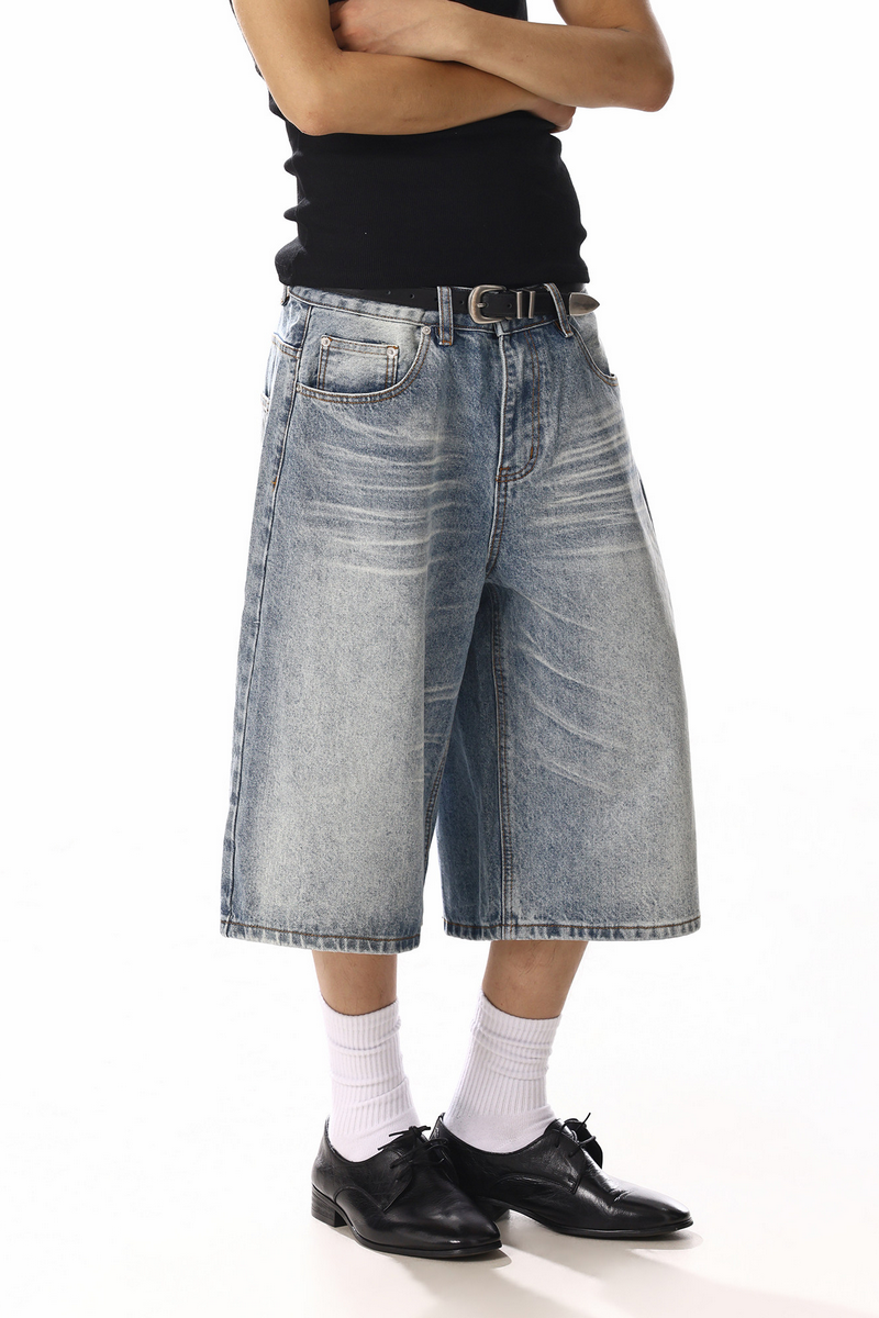 Distressed Whisker Cropped Jeans
