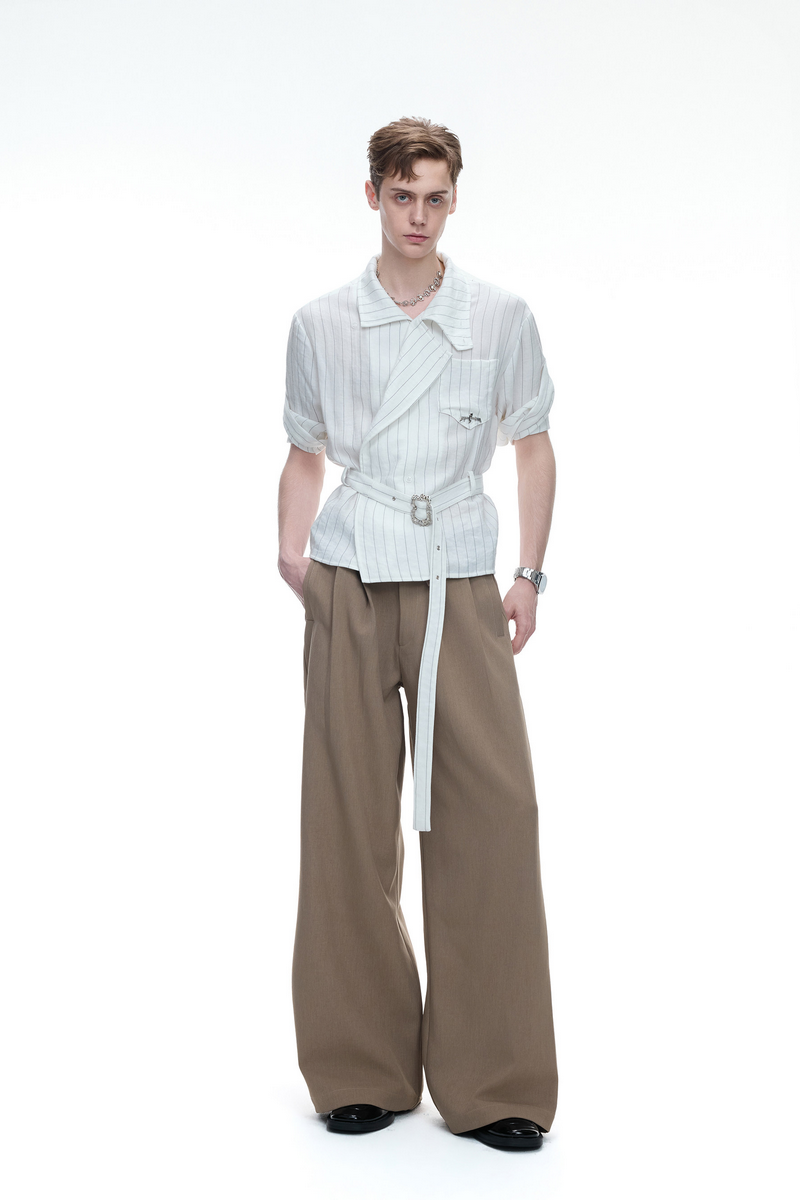 Asymmetric Striped Strap Shirt