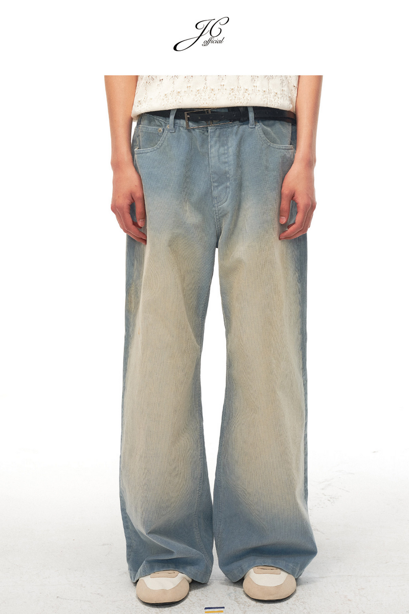 Distressed Corduroy Straight Trousers