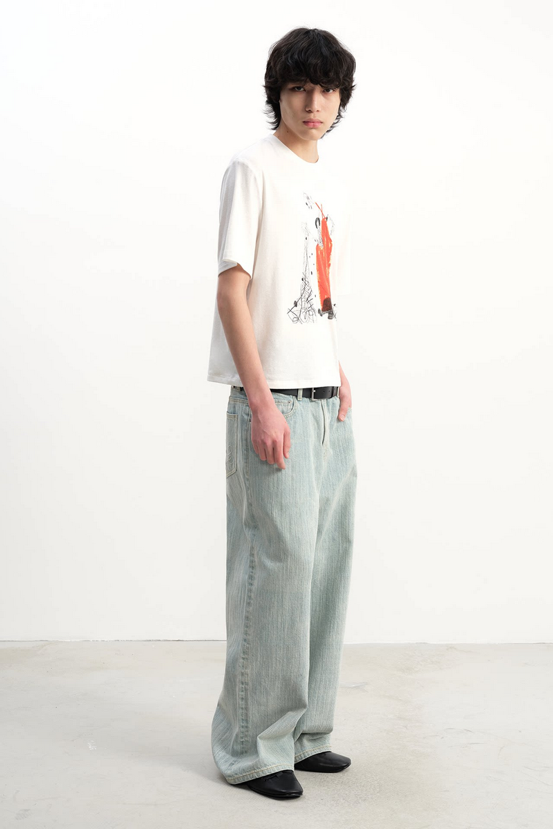 Slub Straight Leg Jeans