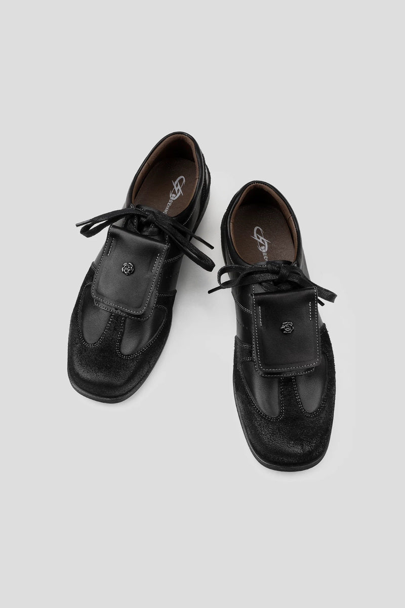 Flap Front Horsehide Trainers - Black - view 2