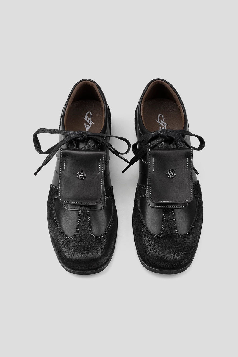 Flap Front Horsehide Trainers - Black - view 5
